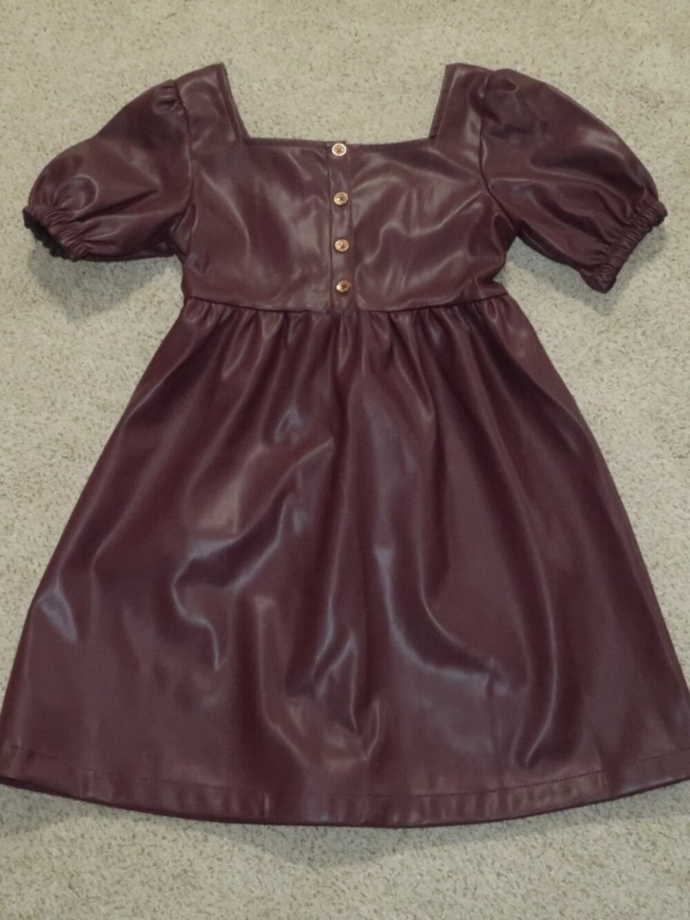 Girls Vince Camuto Burgundy Faux Leather Puffed Sleeve Casual Fall Dress size 10